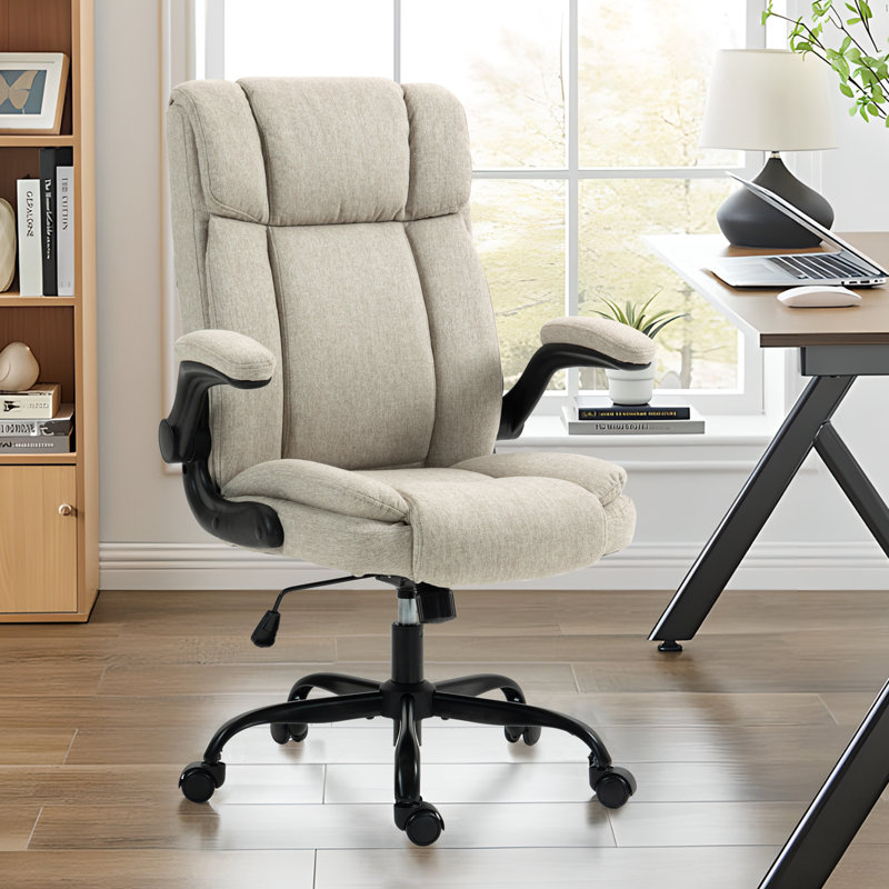 Fauteuil de direction ergonomique à haut dossier avec accoudoirs rabattables Kroen (beige), Beige