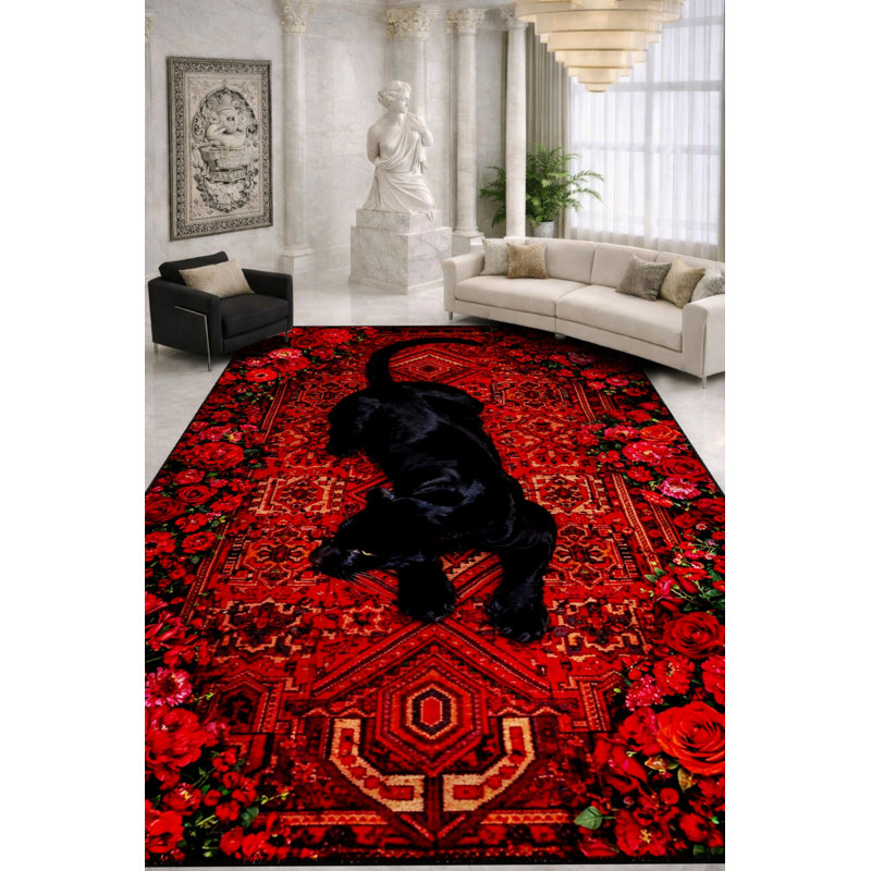 Tapis tissé crème à imprimé tigre Mosso, 6'7" x 9'10"