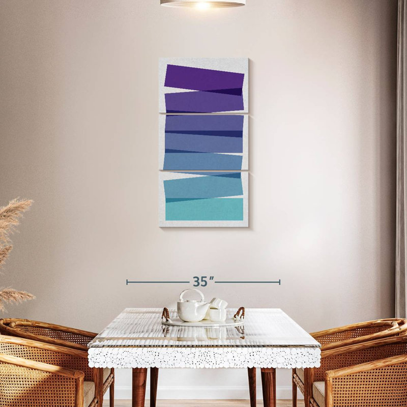 Ensemble de 3 pièces abstraites à motif géométrique abstrait sur toile par Jonathan A., H 44 po x l 21 po x P 1,25 po
