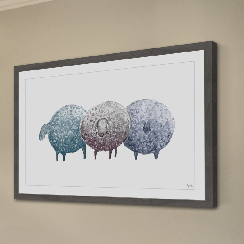 « trois mouton », reproduction d’art encadrée, H 12 po x l 18 po x P 1,5 po