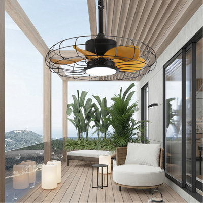Ventilateur de plafond d'extérieur 23 po avec lumières, ventilateur imperméable IP65 avec télécommande à 3 vitesses 3CCT pour pergola de patio