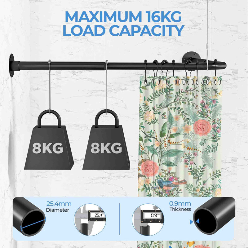 135cm L-Shaped Shower Curtain Pole, Black
