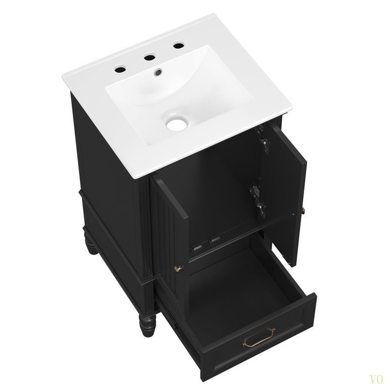 Meuble-lavabo de 20 po avec lavabo, armoire de salle de bain avec deux portes, butoir de porte magnétique et patins réglables, tiroir