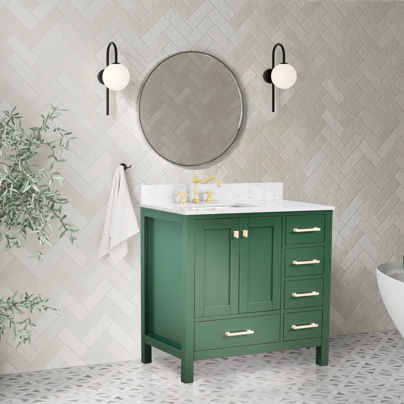 Meuble-lavabo moderne de 36 pouces avec lavabo et rangement, Vert