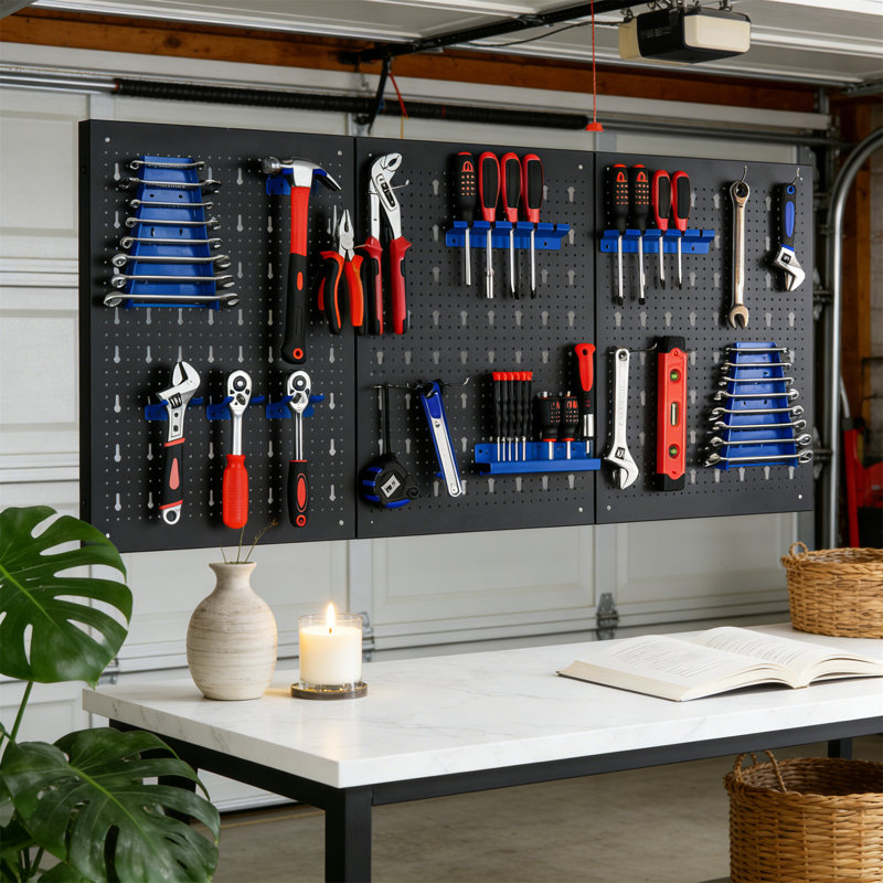 Expandable Metal Tool Wall With Three-Part Pegboard Workshop, 17-Piece Hooks & Holders, Expandable Tool Pegboard For Workshops