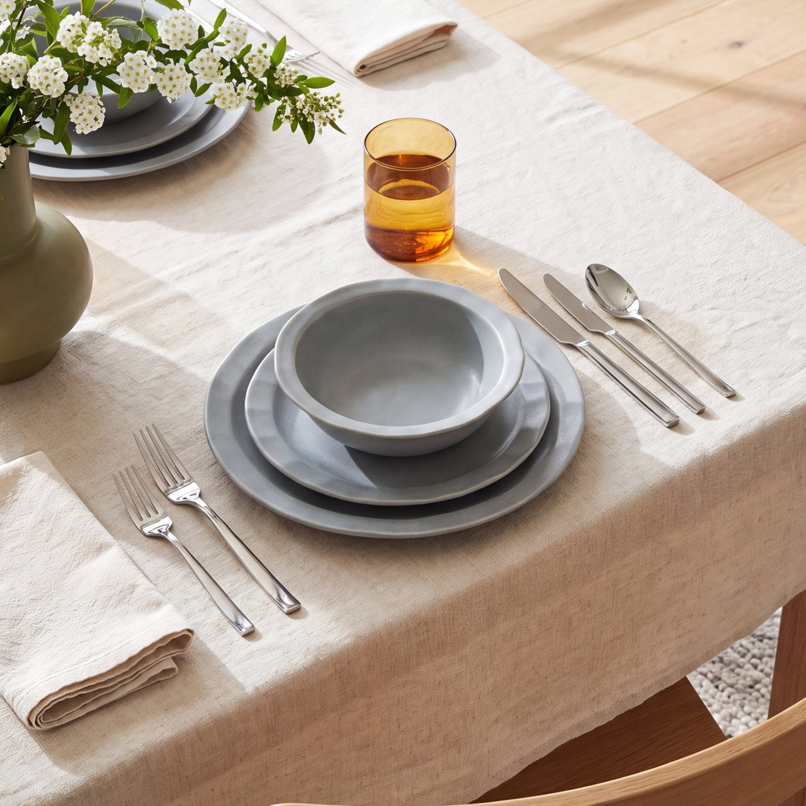 Oasis Stoneware Dinnerware Set, Gray/Blue