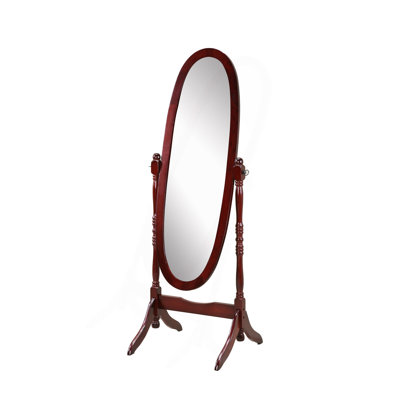 Miroir de plancher traditionnel en bois de style reine Anna, finition cerisier