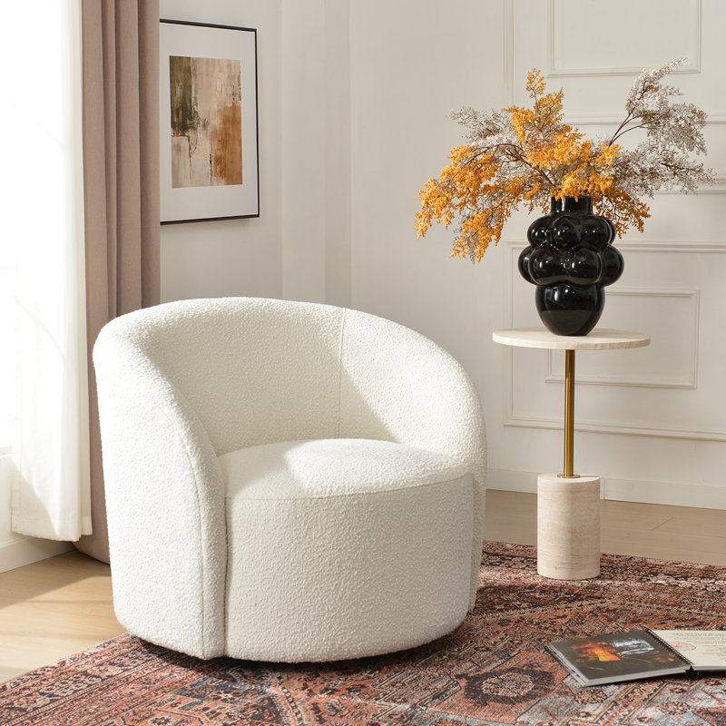 Cleaven 34" W Boucle Upholstered Swivel Barrel Chair, Cream