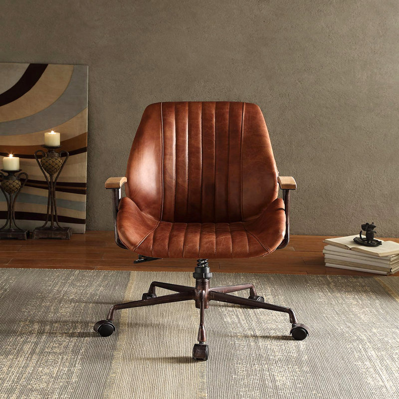 Brancaster Aluminum Top Grain Leather Office Chair, Brown