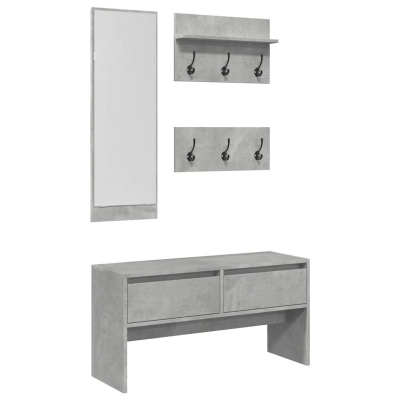 4 Piece Hallway Furniture Set Engineered Wood, Concrete Grey
