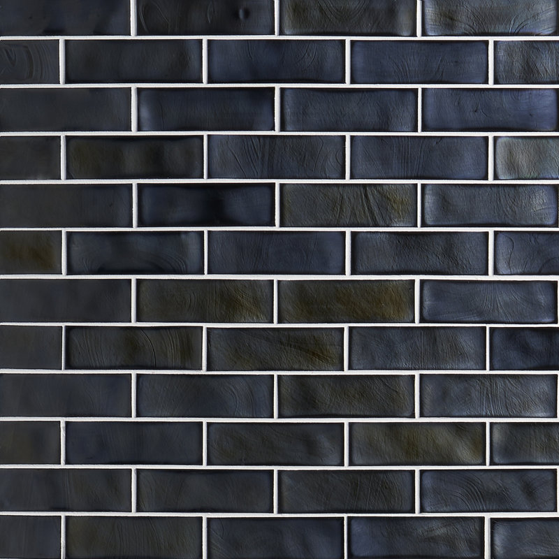 Glamor Iridescent 11.81" x 11.81" Subway Tile Look Glass Mosaic Wall Tile, Night Black