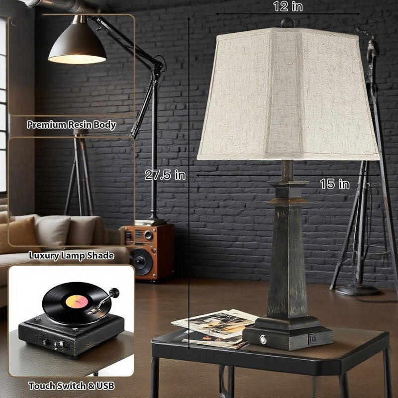Ensemble de 2 lampes de table à intensité variable avec ports de charge USB A + C, lampes de table de chevet à 3 voies pour la chambre à coucher et le salon, comprenant des ampoules DEL