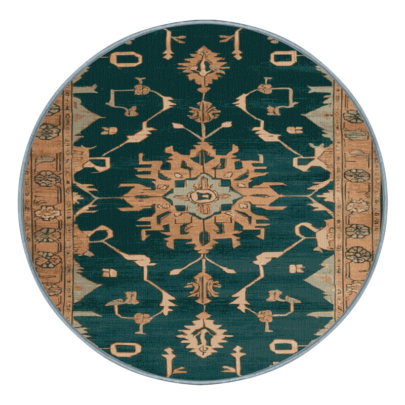 Machine Washable Overdyed Blue Area Rug, Round 6'