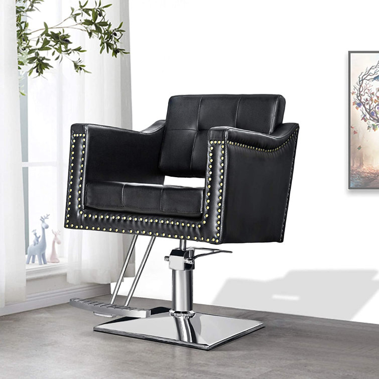 Vintage Hydraulic Salon Chair with Nailhead Trim, Styling Barber Chair
