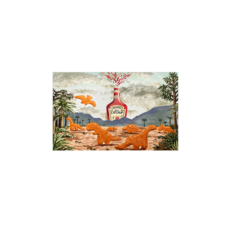 Scène de dinosaure Ketchup, cadre en bois à l'arrière encastré, art mural fantaisiste, l 36 x L 24
