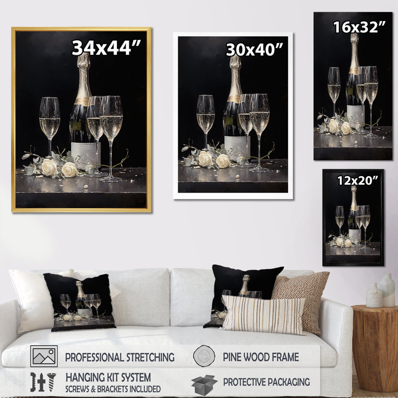«Cuves Sparkling Champagne», reproduction sur toile, Cadre simple noir, H 40 po x l 30 po x P 1,5 po