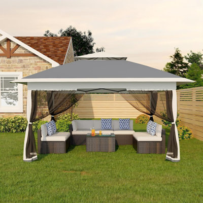 Canopy Tent, Steel Frame with Polyester Fabric, 12x12 ft, Pop-Up Gazebo with Mosquito Netting and Adjustable Height, Outdoor Backyard Parties and BBQs