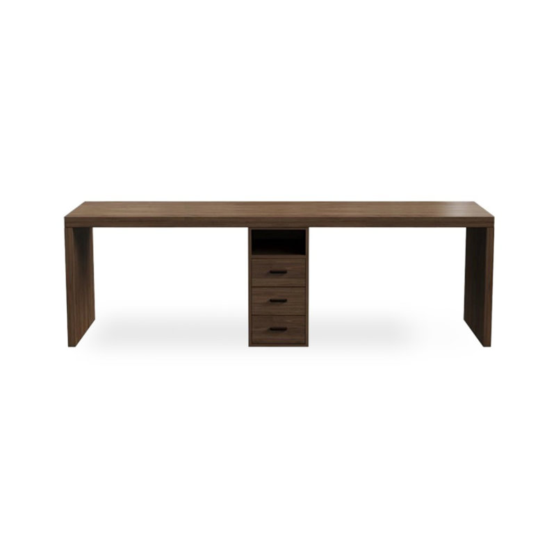 Light-walnut Rectangular Solid Wood desk, 29.53" H x 78.74" W x 23.62" D
