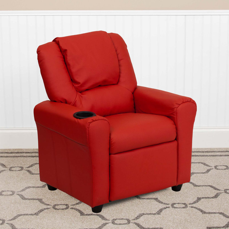 Forman LeatherSoft Contemporary Kids Recliner with Cup Holder and Headrest, Red