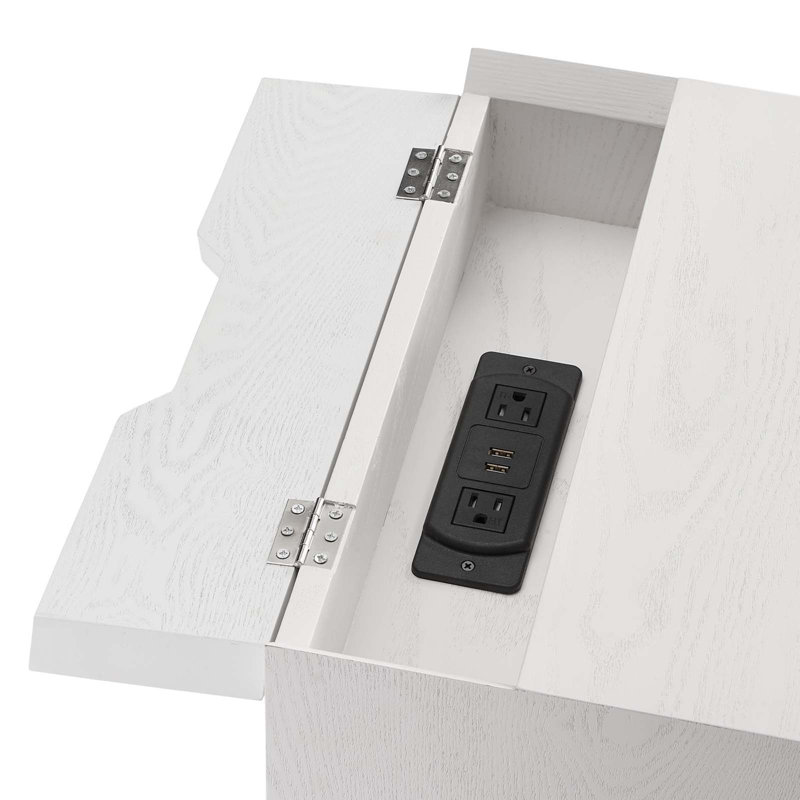 Mid-Century Modern White Wood Nightstand with USB Ports