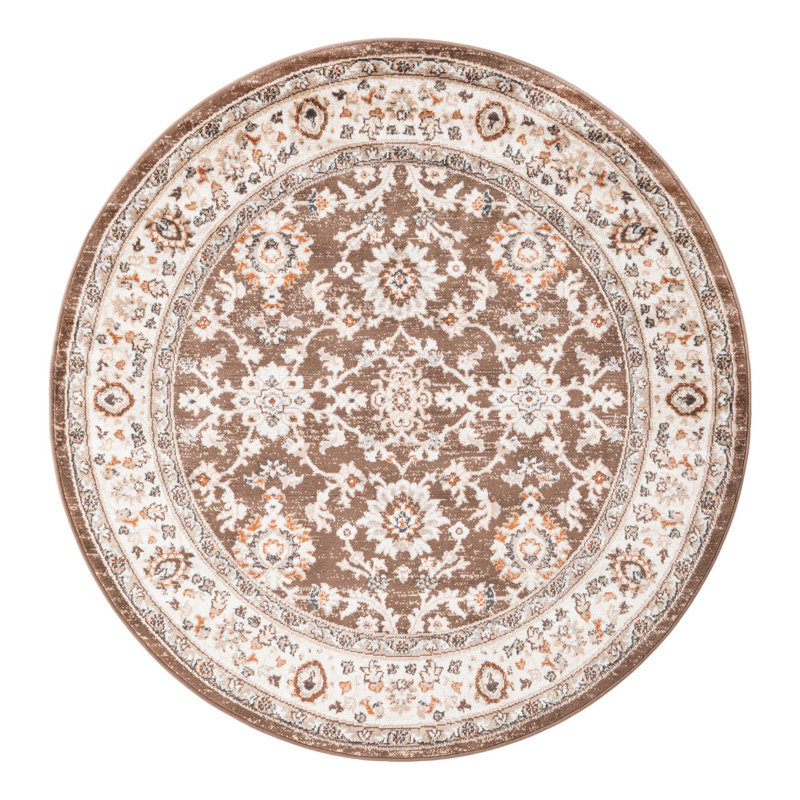 Tapis floral brun / ivoire Charlotte, Rond 5 pi 3 po