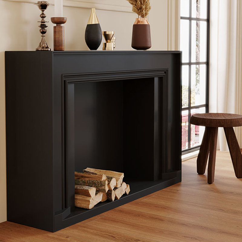 Black Solid + Manufactured Wood Freestanding Fireplace, Black, 35.43" H x 55.12" W x 10.24" D