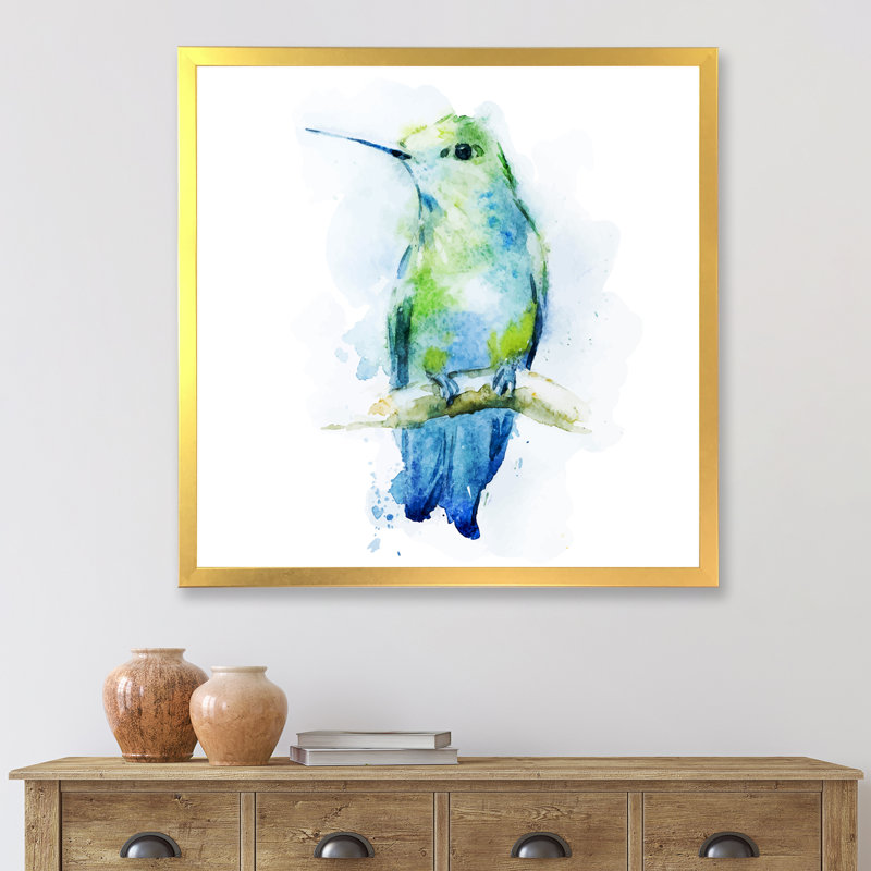 Colibri oiseau - reproduction sur toile, H 30 po x l 30 po x 1,5 po, Toile encadrée d'or