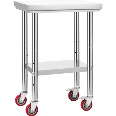 Table de travail de 24 po x 18 po avec roulettes et tablette réglable pour la préparation des aliments, cuisine commerciale en acier inoxydable, restaurant, hôtel pour l'extérieur, Sus201 de haute qualité, rouille, capacité de 300