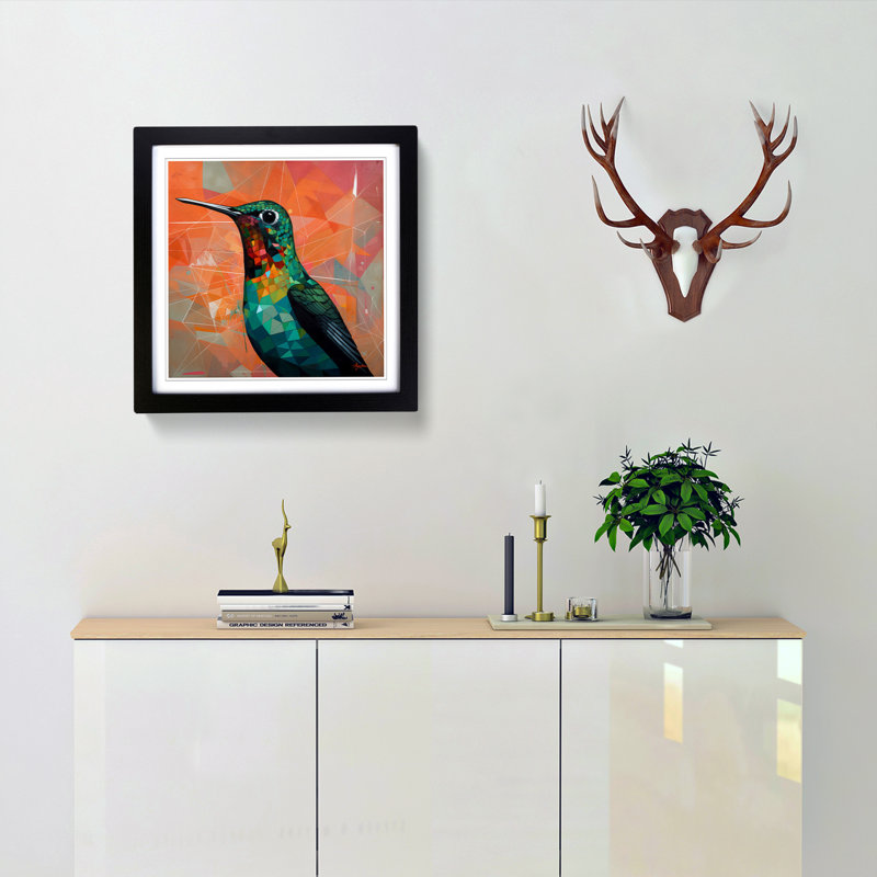 Hummingbird Constructivism - Single Picture Frame Print on Wood, Black