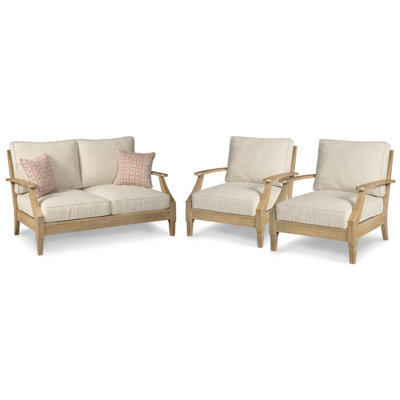 Arikka 115.5 " W Straight Eucalyptus Solid Wood Patio Sectional Set with Cushions