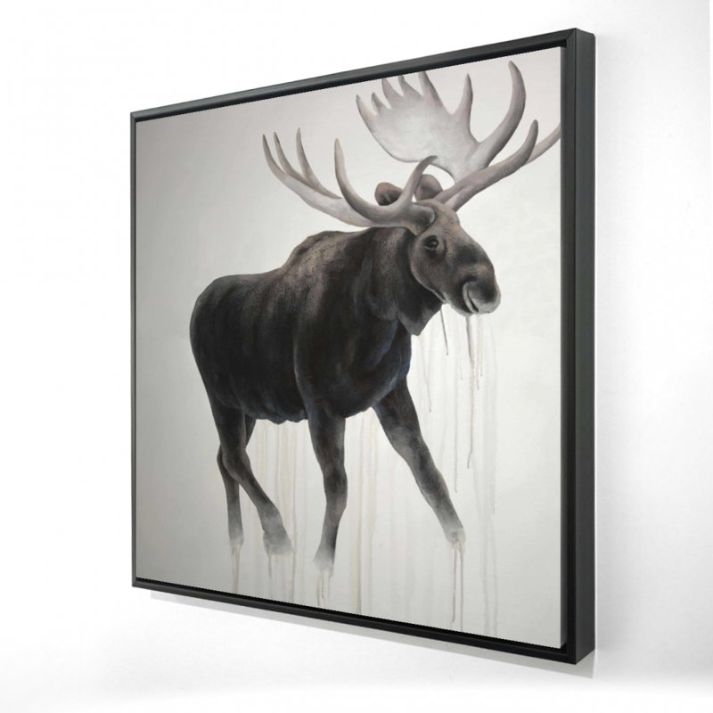 Walking Moose - Beige Animals Framed Canvas Home Decor