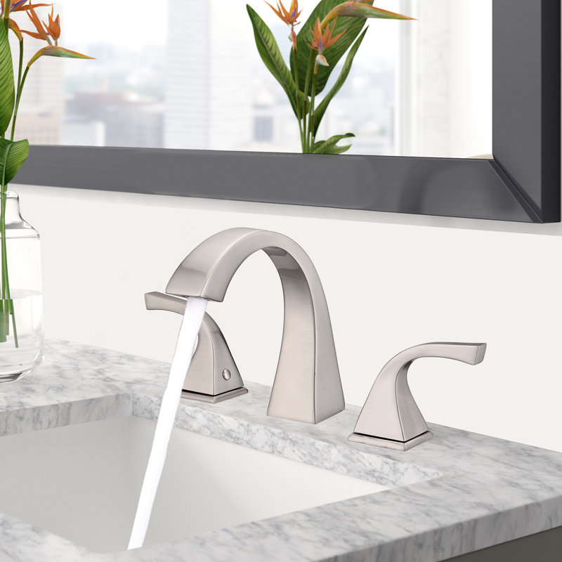 Robinet de salle de bain à large entraxe avec bonde, Nickel brossé