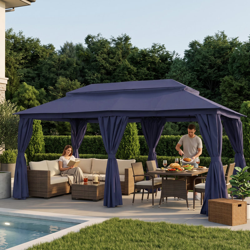 Pavillon de jardin en acier à toit double 10 pi x 20 pi Decksplore, Bleu