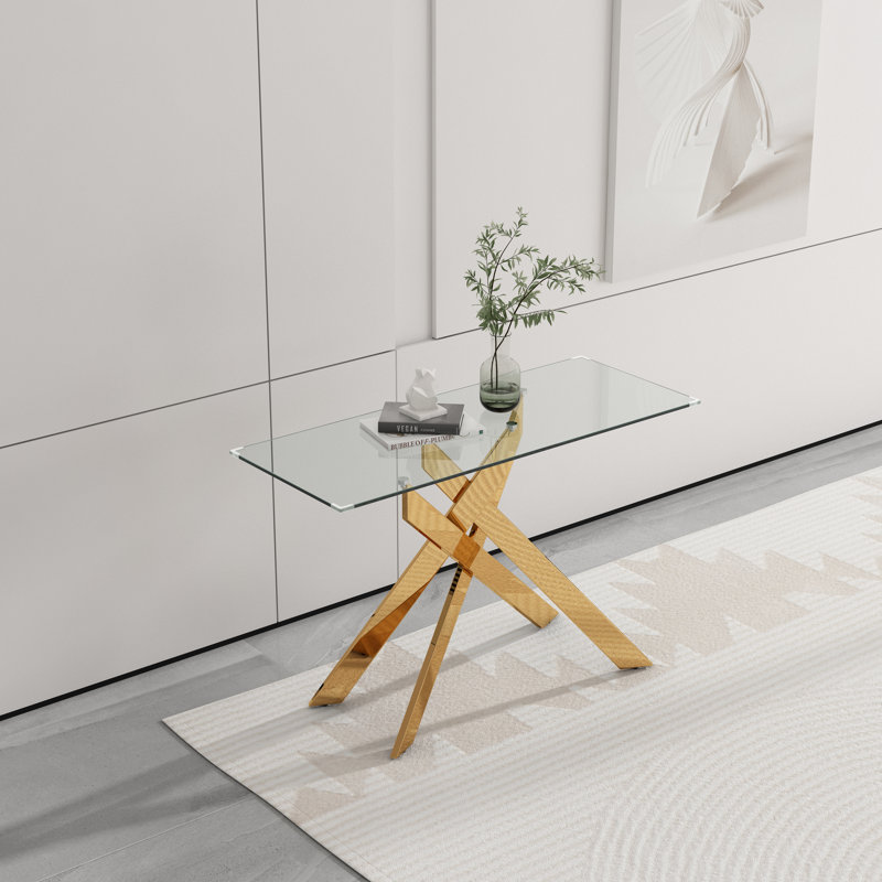 Tempered Glass Top Console Table, Gold