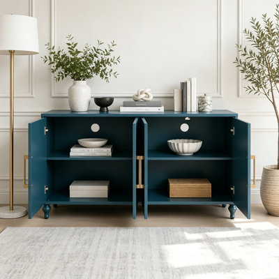 63-Inch Large Storage Cabinet with Carved Flower Doors and Metal Handle