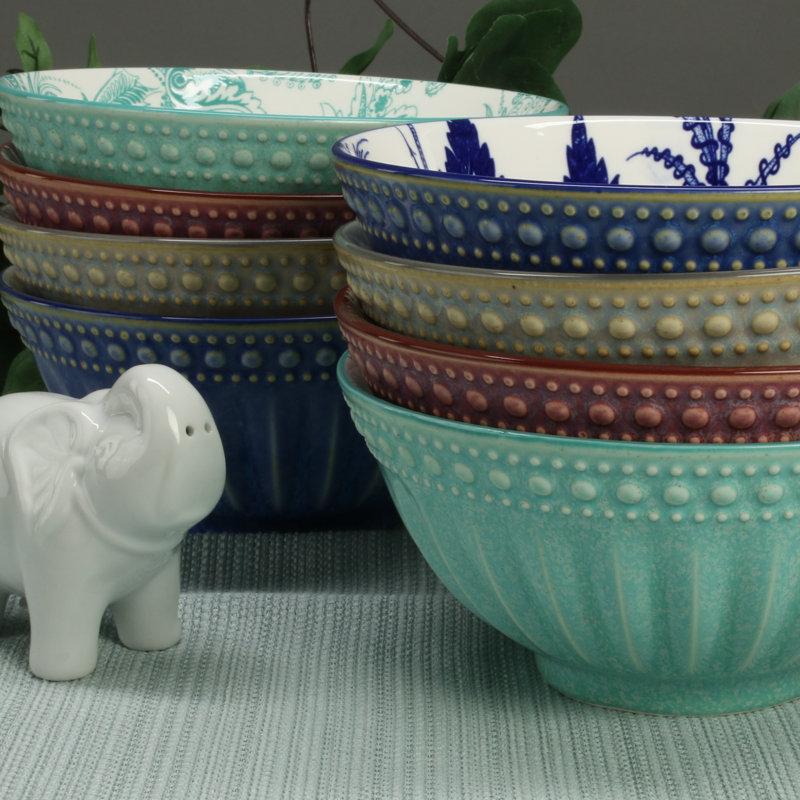 Assorted Color Ceramic 6" Soup and Dessert Bowls Set of 8