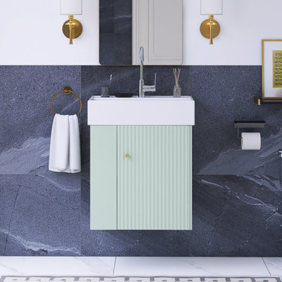 21.6 Inch Modern Floating Bathroom Vanity With Ceramic Basin