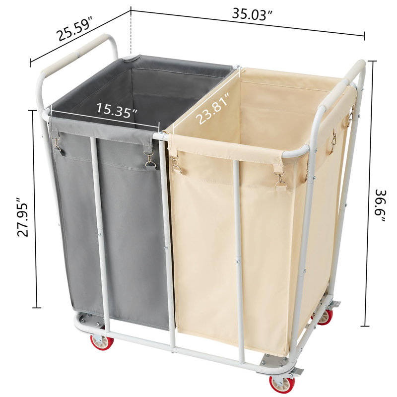 Large Rolling Laundry Hamper with Wheels, Gray/Beige