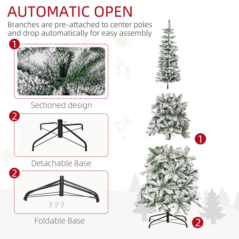 Arbre de Noël artificiel pin enneigé 7,5 pi avec des branches réalistes et 668 pointes