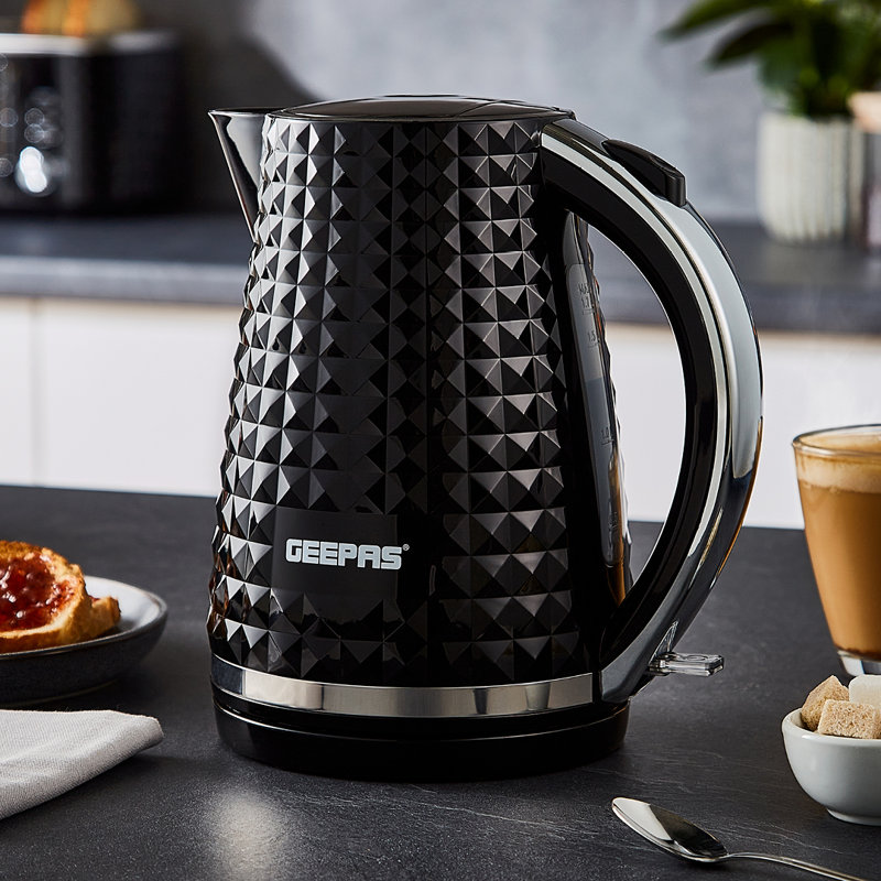 Geepas 1.7L Electric Kettle, 4 Slice Toaster & 20L Microwave Set- 2200W Textured Kettle, 1750W Toaster, 700W Solo Microwave- Black