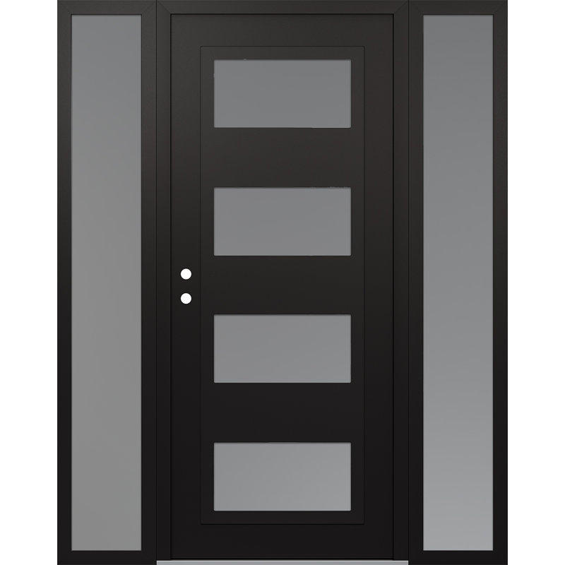 Porte d'entrée avant prémontée à panneau latéral en acier noir / blanc avec panneau latéral, Oui, L 61,69 po x H 81,69 po