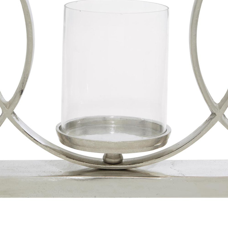 Aluminum Metal Overlapping Rings Pillar 3 Plate Geometric Decorative Silver Candelabra, 11" H x 26" W x 5" D
