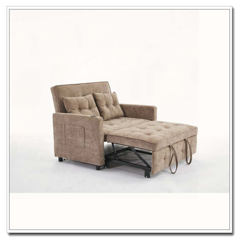 Canapé-lit convertible 3-en-1 avec canapé-lit ajustable avec accoudoirs doubles et ports USB, Chameau