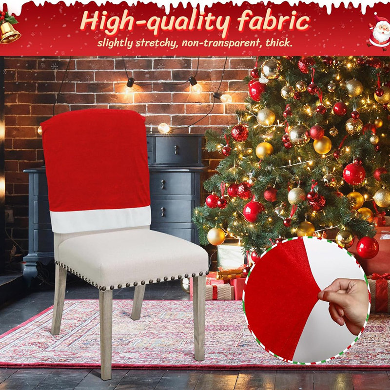 Housses de chaises de Noël - Rouge - extensible, amovible, lavable, chapeau de père Noël, protecteurs de siège de salle à manger / maison
