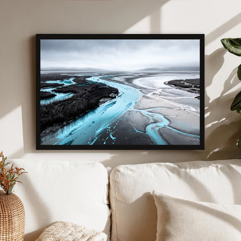 Art mural sur toile gris avec marais avec rivière turquoise, 24"H x 36"W