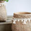 Set Of 2 6.5X6.5X6" Brown Cement Planter With Woven Tassel Accent