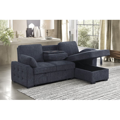Canapé-lit double en chenille gris anthracite (91 pouces de large), version modulaire avec fauteuil inclinable, table escamotable + porte-gobelet + port de charge, convient à de multiples cas de figure