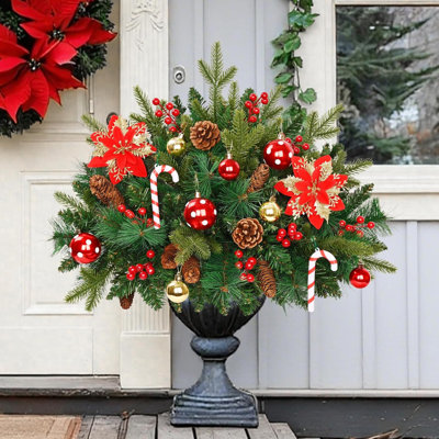 2 ensembles de remplisseurs d'urne de Noël d'extérieur de 24 pouces, arbres de Noël artificiels à piles à DEL avec 70 lumières, décoration de jardinière des fêtes pour le sentier du porche