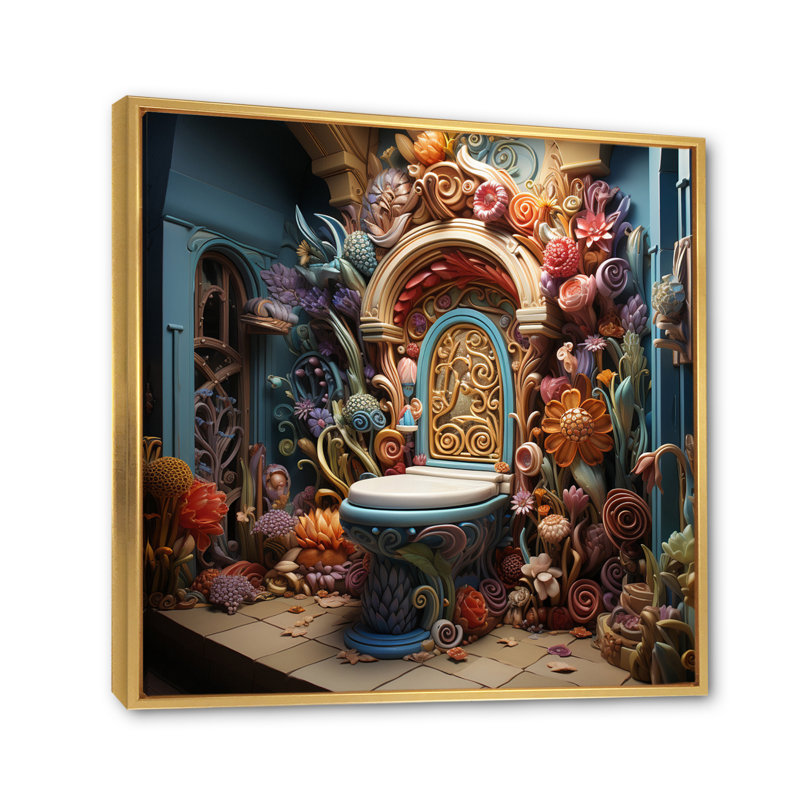 " Toilet Whimsical Wonderland I ", Gold Floater Framed, 24" H x 24" W x 1" D