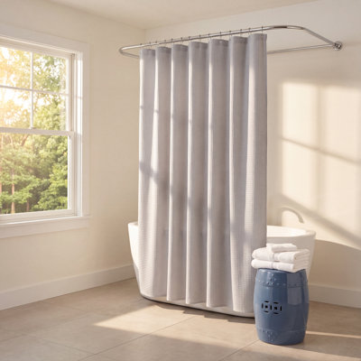 Waffle Textured Cotton Blend Shower Curtain